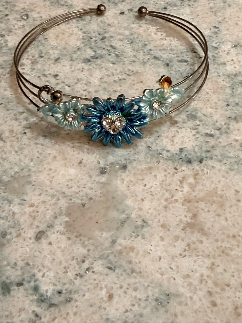 Blue Floral Crystal Accent Bangle Bracelet - Women's Jewelry